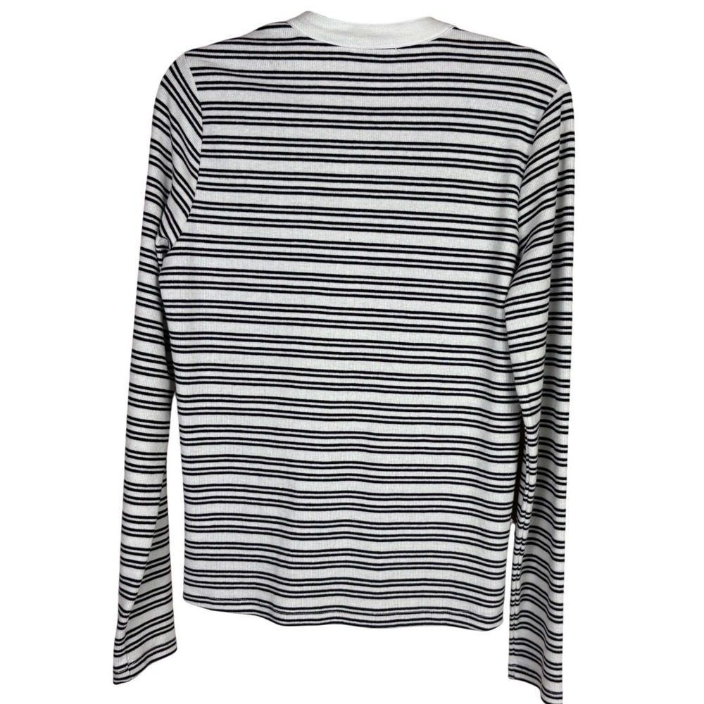 Evereve Milo Black White Striped Ribbed Long Sleeve Henley Top Large - Picture 5 of 5